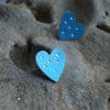 Blue heart studs with dots