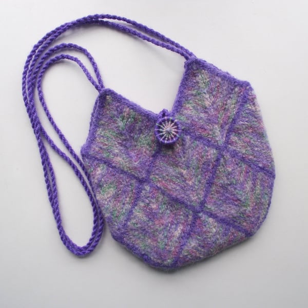 Crossbody or Shoulder Bag, Purse, Purple, Pink, Handspun, Knitted, Felted