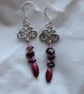 Sterling Silver Celtic Heart, Red & Pink Drop Earrings - Image 1