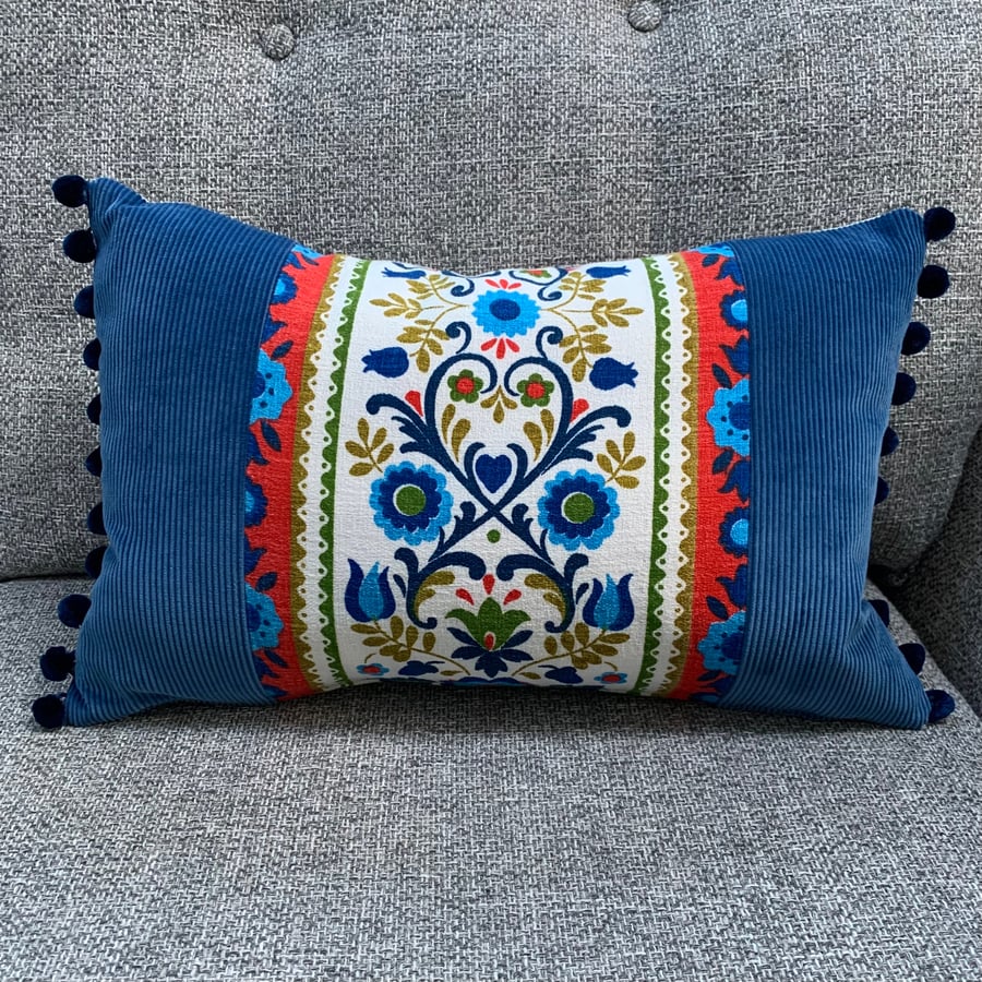 Vintage barkcloth and corduroy cushion cover