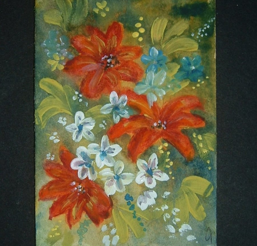 floral flowers art painting aceo ref 303