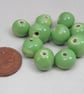10 Small Apple Green Glazed Clay Beads - Image 6