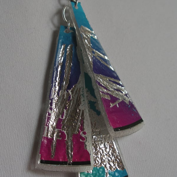 Three piece blue and purple pendant.