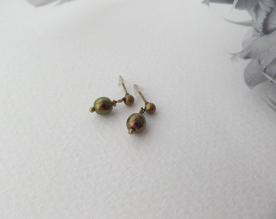 Small Antique Bronze Stud Drop Earring, choice