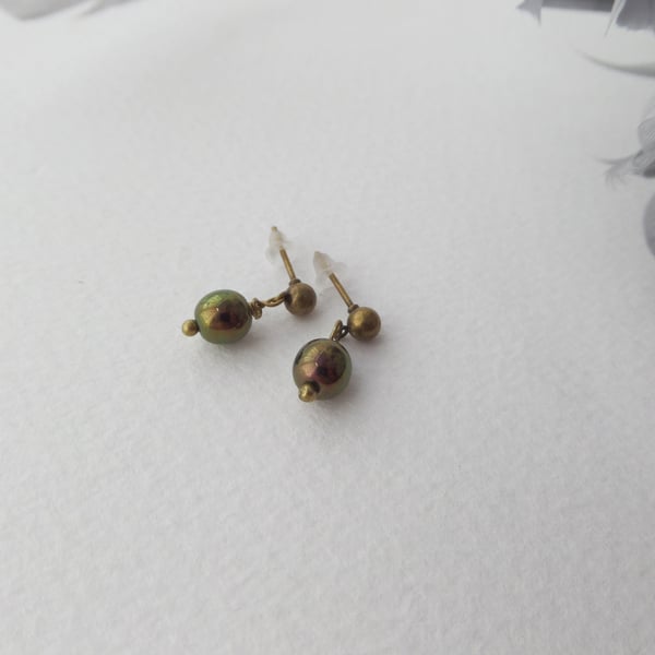 Small Antique Bronze Stud Drop Earring, choice