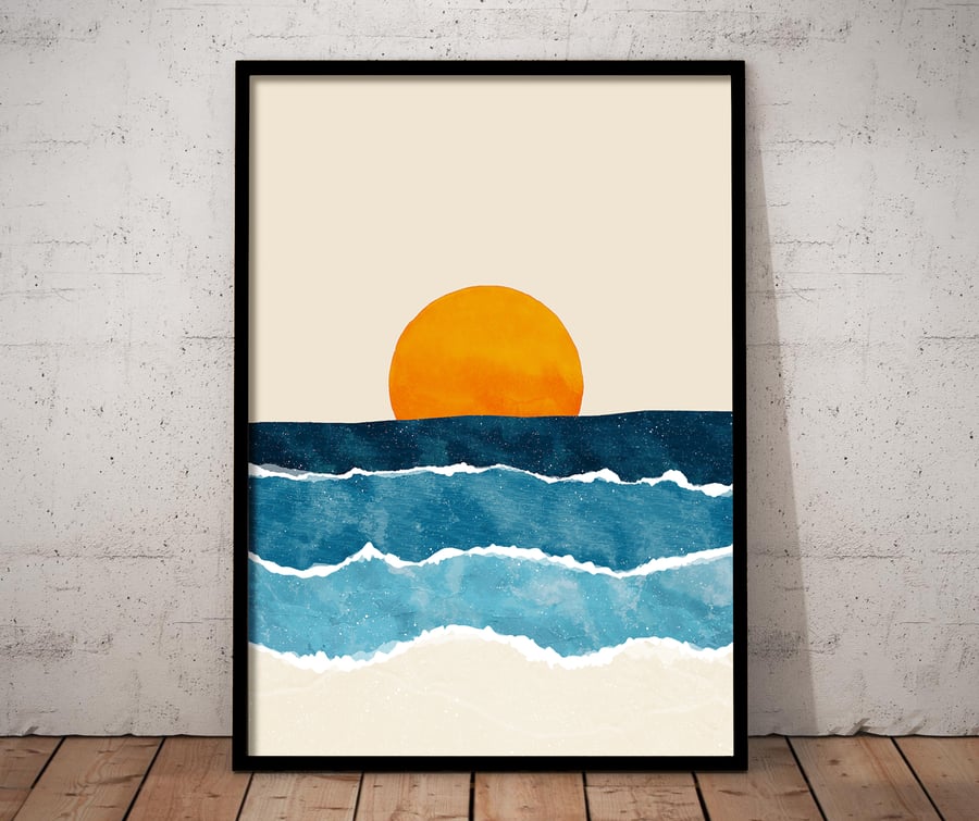 Ocean Waves Print, Beach Poster, Sunrise Ocean