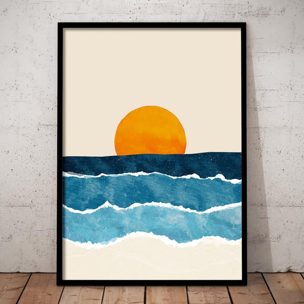 Ocean Waves Print, Beach Poster, Sunrise Ocean