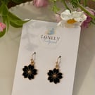 Black Flower Earrings, Floral Charms, Handmade Jewellery 