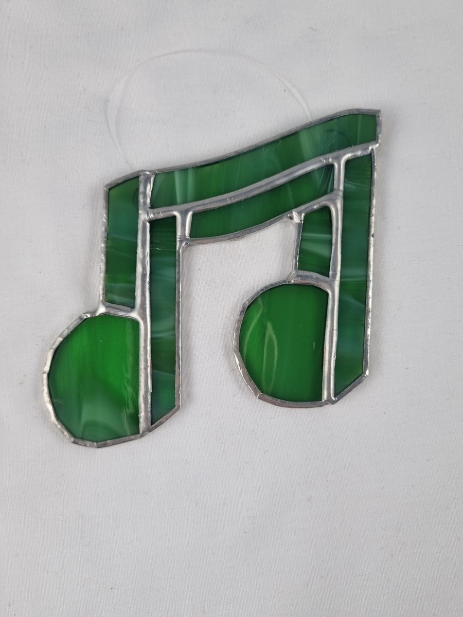 602 Stained Glass green double note - handmade hanging decoration.