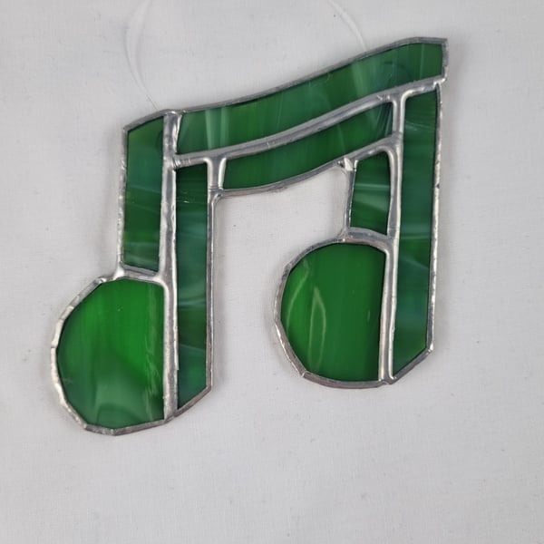 602 Stained Glass green double note - handmade hanging decoration.