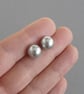 10mm Silver Glass Pearl Stud Earrings - Large Light Grey Studs - Jewellery Gifts - Image 5