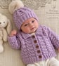 Hand Knitted Baby Girl Cardigan Set – Heather Pink 0–3 Months - Image 2