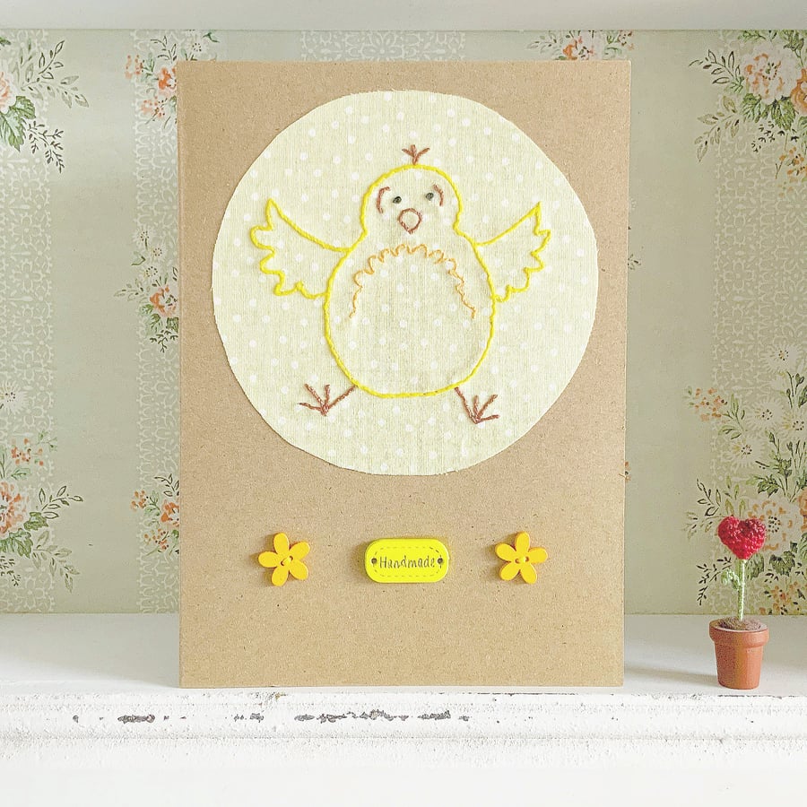 Chick Card. Hand Sewn Card. Blank Card. Easter Card. Chicken Card. Cute Card.