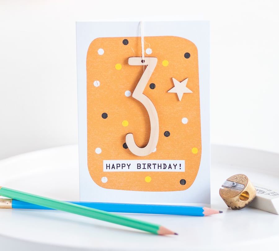 Age 3 Birthday Card - Handmade Card, Keepsake Card, Kids Card, Age 3, 3rd Birthd