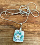 Pretty vintage floral crockery pendent necklace on sterling silver chain 18" - Image 2