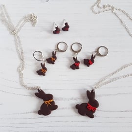 Chocolate bunnies collection, choose your pieces, earrings, necklace