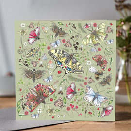 Beautiful Butterflies greeting card (soft green)