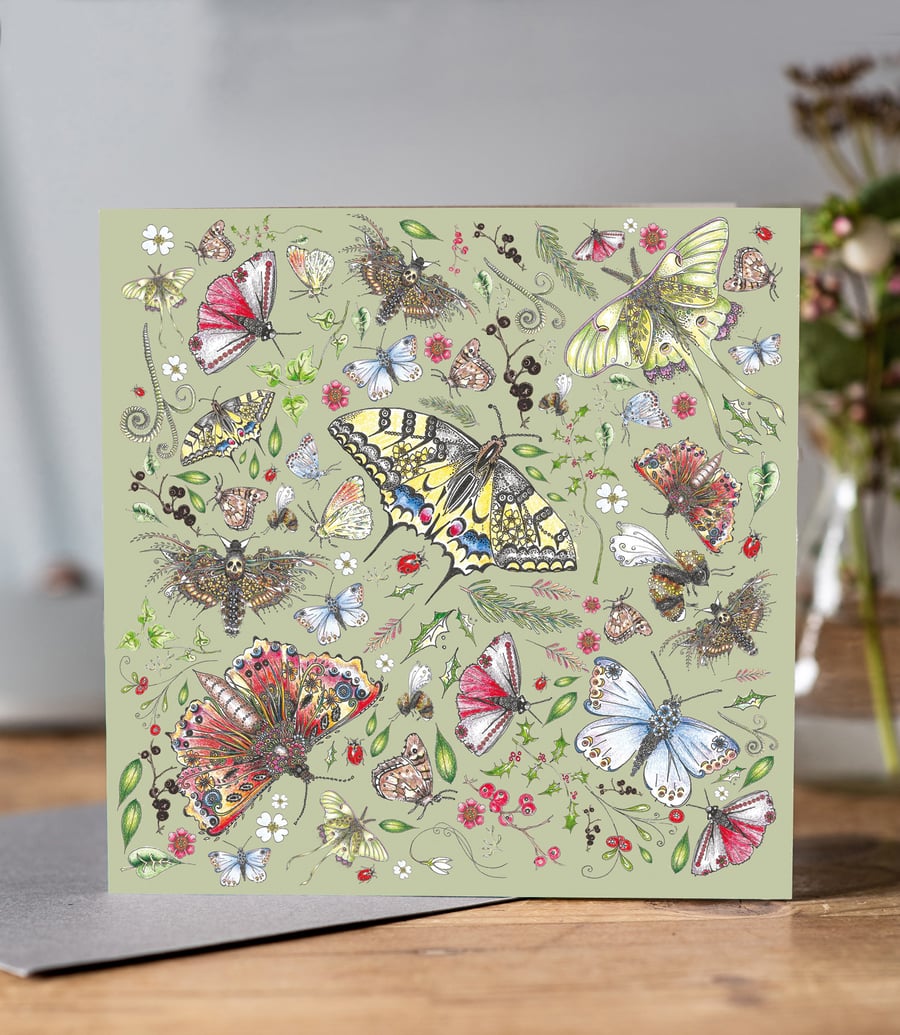 Beautiful Butterflies greeting card (soft green)