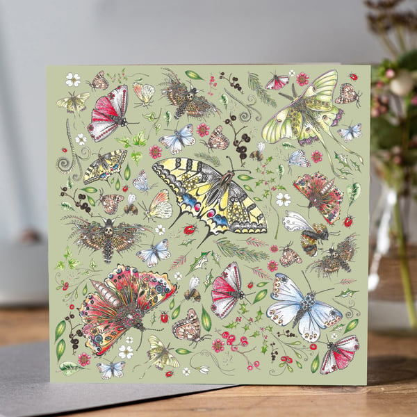 Beautiful Butterflies greeting card (soft green)