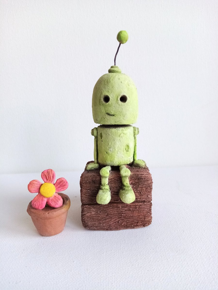 Green Robot sculpture 