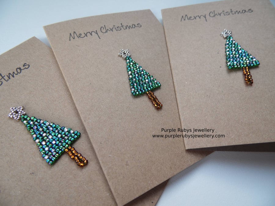 Beaded Christmas Tree, Silver Lights & Silver Star Christmas Card C270