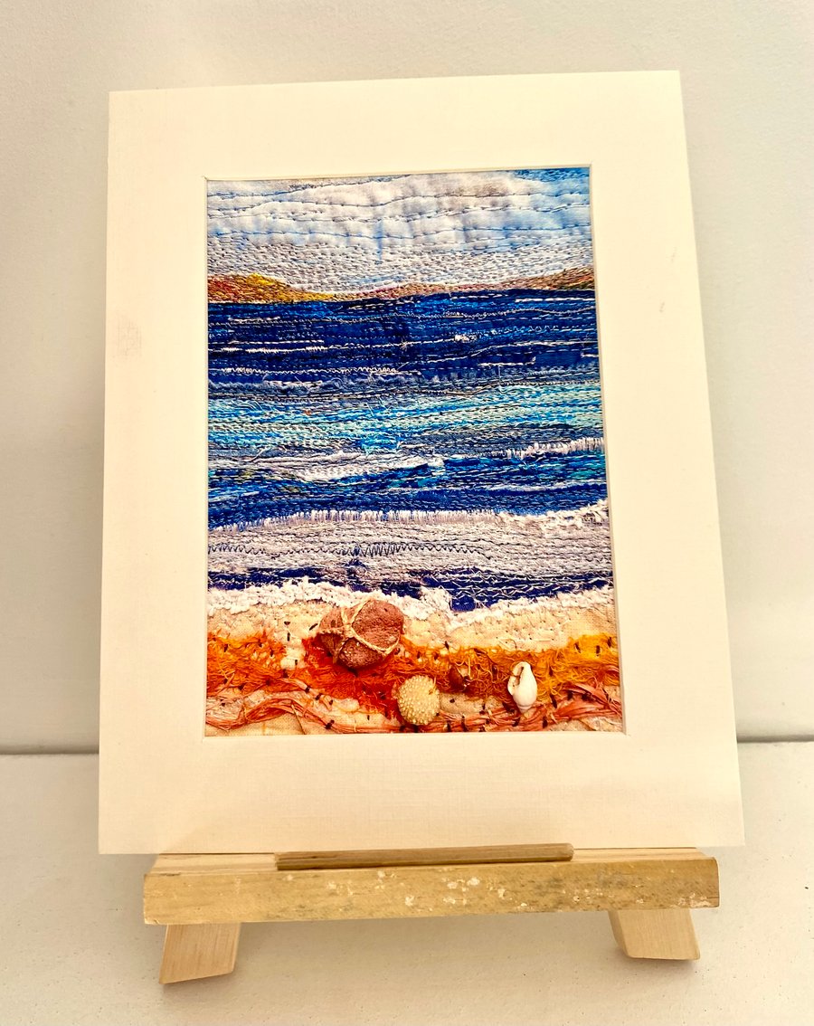 Looking across the sea, original art print, mounted ready to frame.