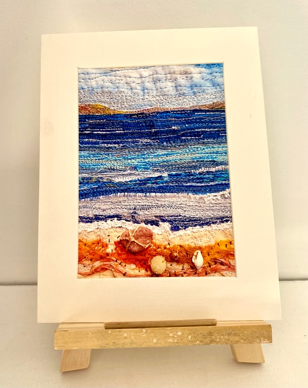 Looking across the sea, original art print, mounted ready to frame.