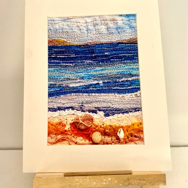 Looking across the sea, original art print, mounted ready to frame.