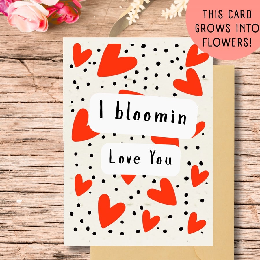 Plantable valentines Card, Seed Paper Card, Handmade