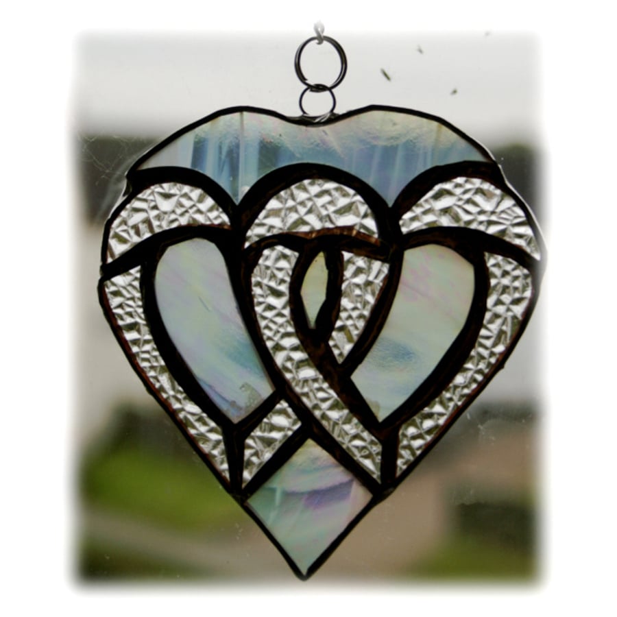 SOLD Wedding Hearts Stained Glass Suncatcher Silver 