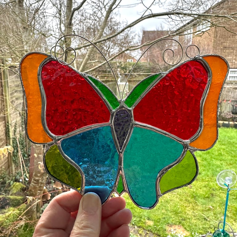 Stained Glass Large Butterfly Suncatcher - Handmade Decoration - Multi