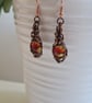 Handmade Red Yellow Sunset Glass & Copper Dangle Wire Wrapped Earrings Gift  - Image 8
