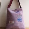 Harris Tweed Handbag with embroidered mountains scene 