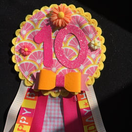 Birthday badge-Rosette - Birthday Girl - bright summer colours