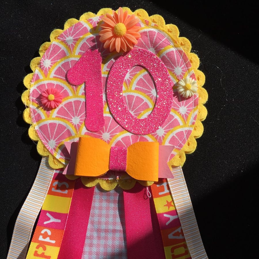 Birthday badge-Rosette - Birthday Girl - bright summer colours