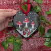 Toadstool hand-painted slate heart decoration 