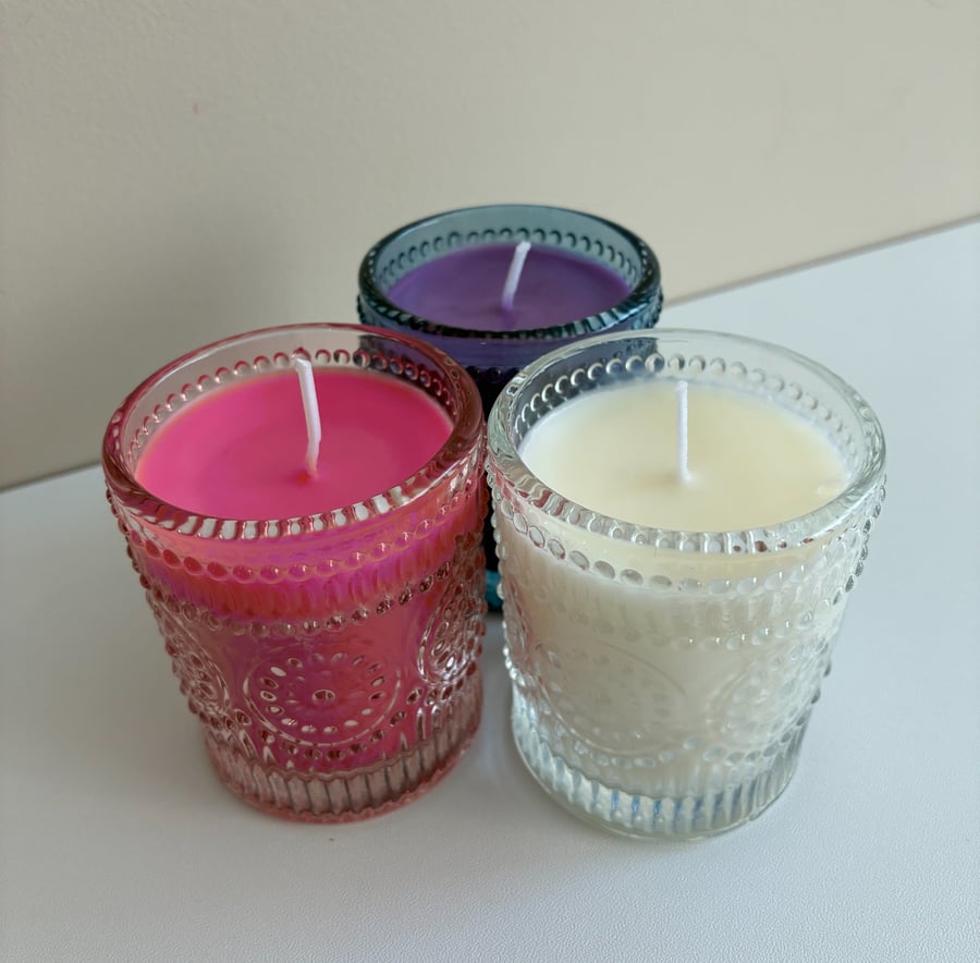 Set of Three Soya Wax Candles in Glass Votives - Clean and Unscented