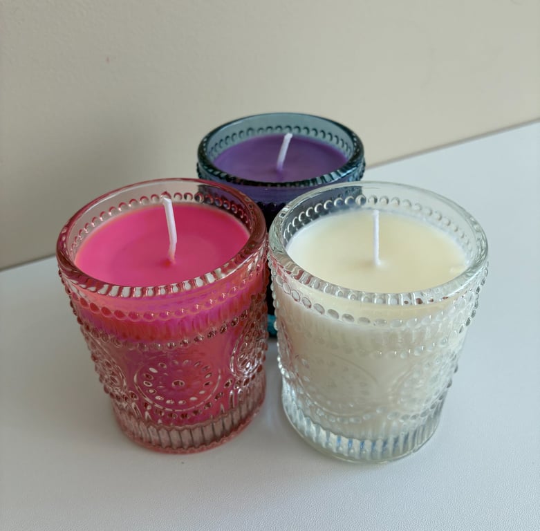 Set of Three Soya Wax Candles in Glass Votives - Clean and Unscented