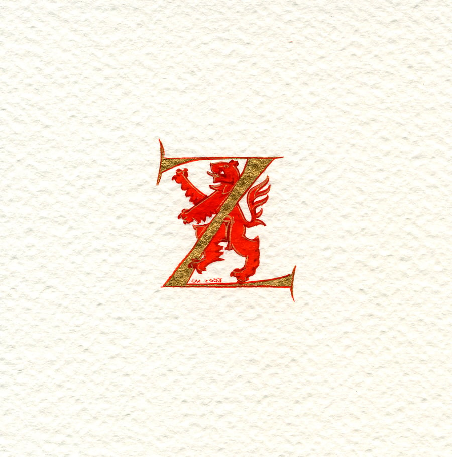 Letter 'Z' 23c gold leaf with a red lion rampant.