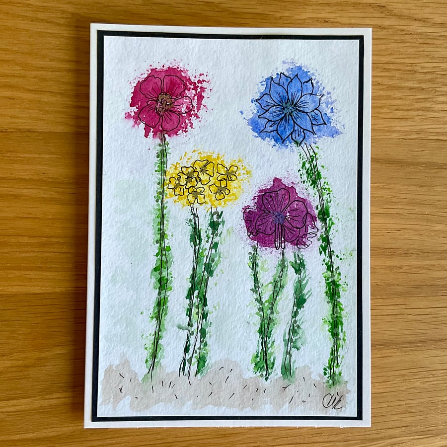 Card. Abstract watercolour flower card.