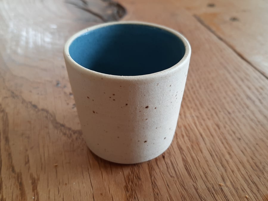 3oz Blue and cream hand thrown espresso ceramic tumbler mug