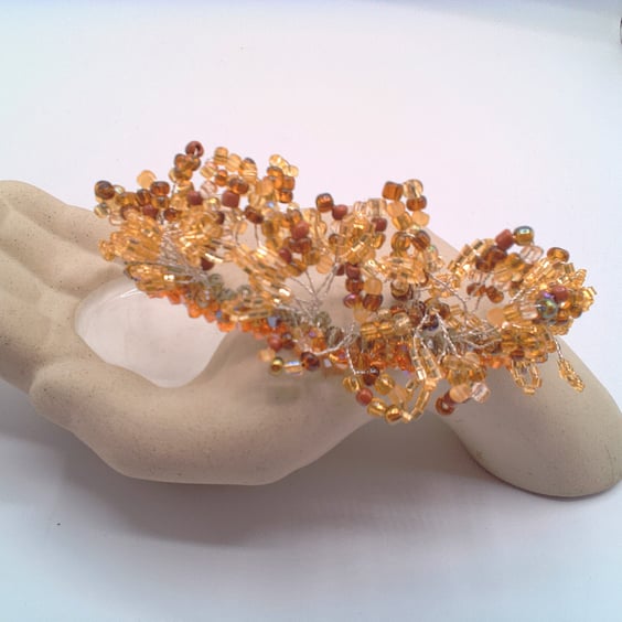 Gold and Topaz Beaded Floral Sprig Tiara, Prom Night Gift, Wedding Tiara