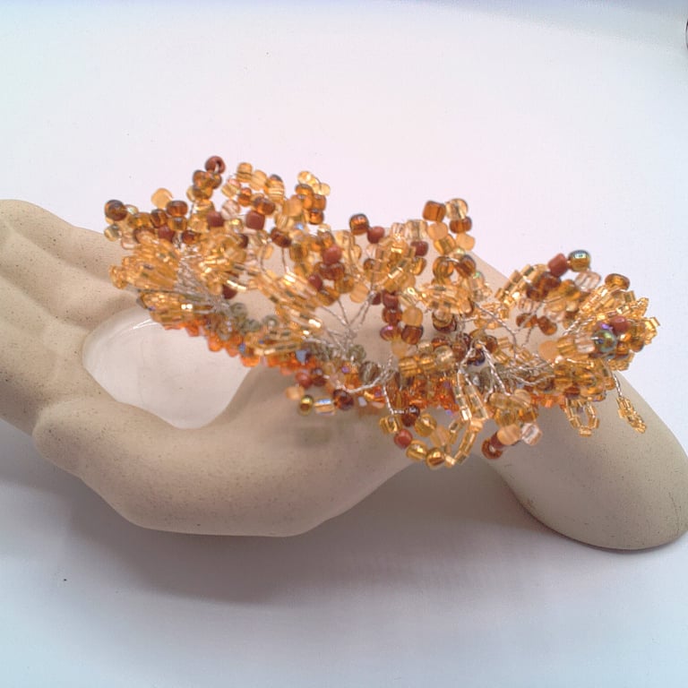 Gold and Topaz Beaded Floral Sprig Tiara, Prom Night Gift, Wedding Tiara