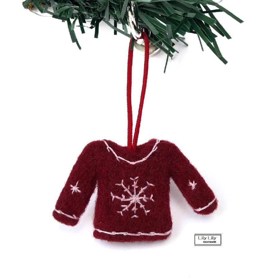 Christmas Jumper Christmas Tree Decoration needle felted by Lily Lily Handmade