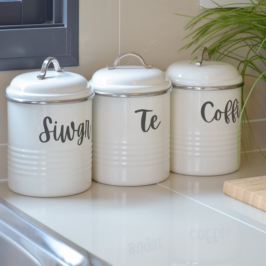 Welsh Kitchen Canister Stickers – Cursive: Tea, Coffee, Sugar Labels, Home