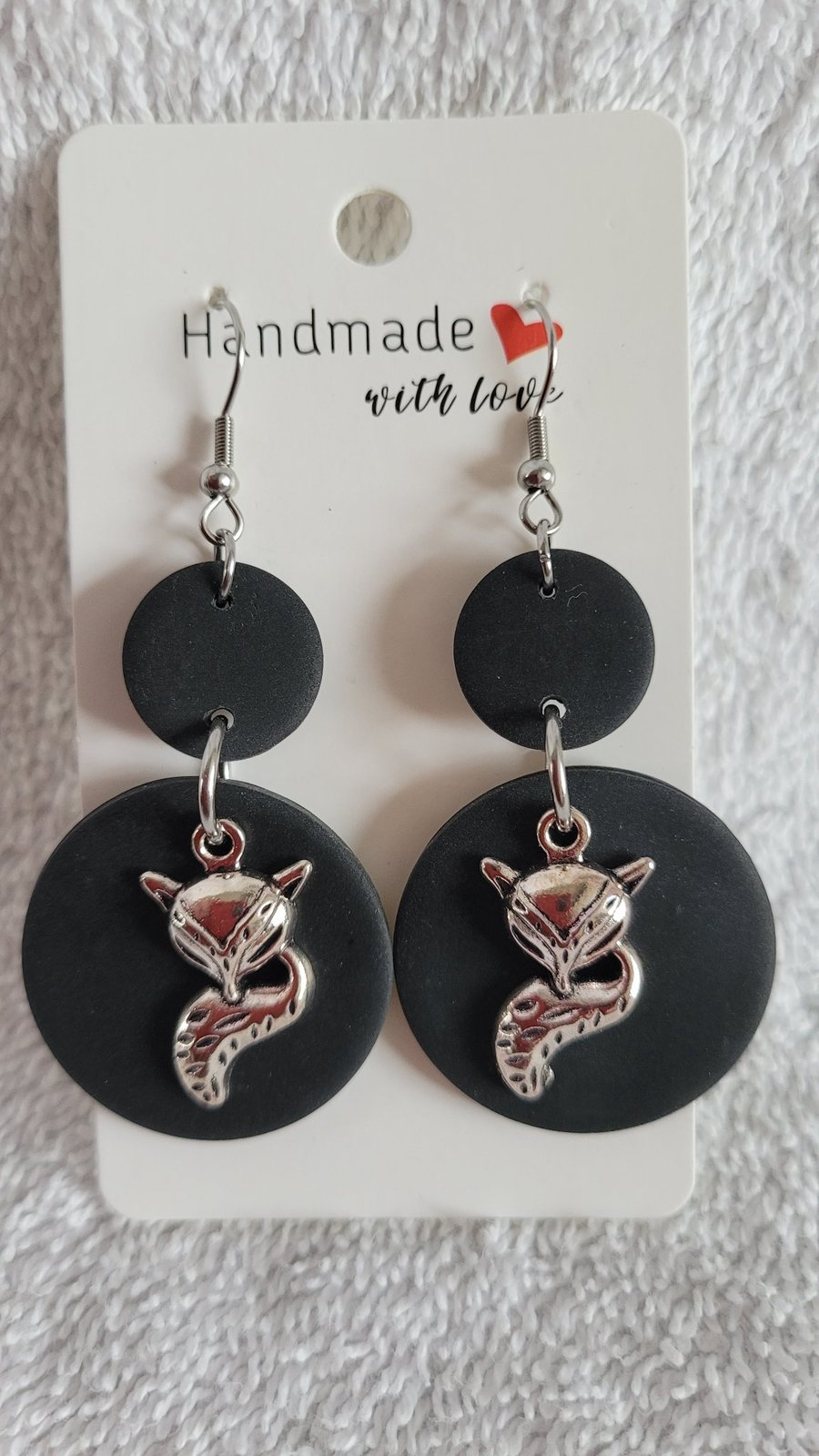 Handmade Polymer Clay Black and Fox Earrings, 316 Surgical Stainless Steel