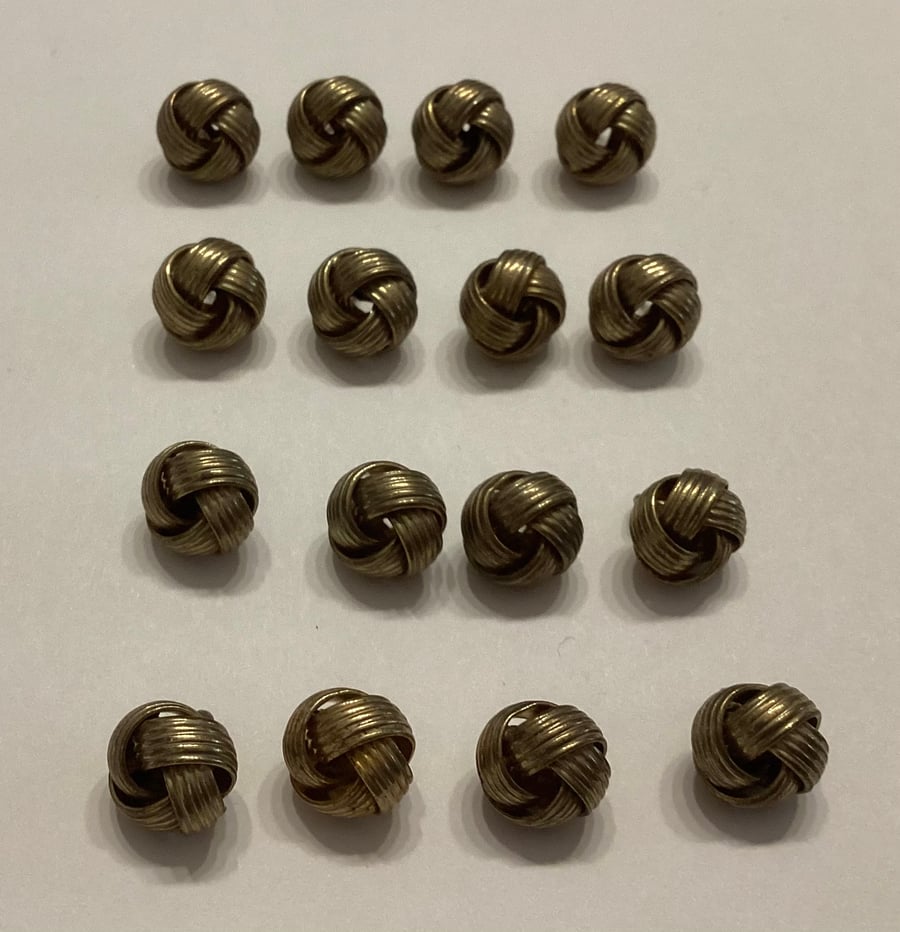 Buttons, metal, woven knot, brass coloured, vintage, retro