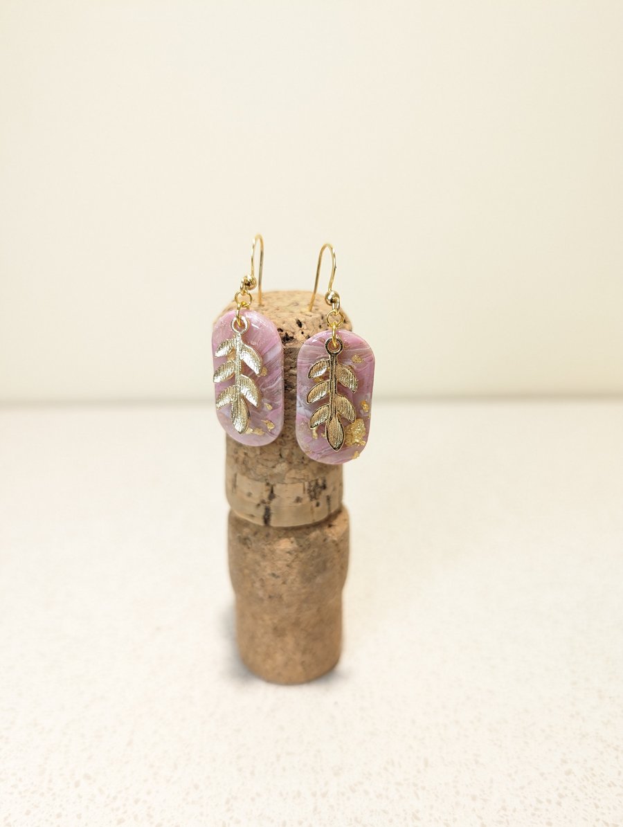 Pink marble pill dangle polymerclay earrings