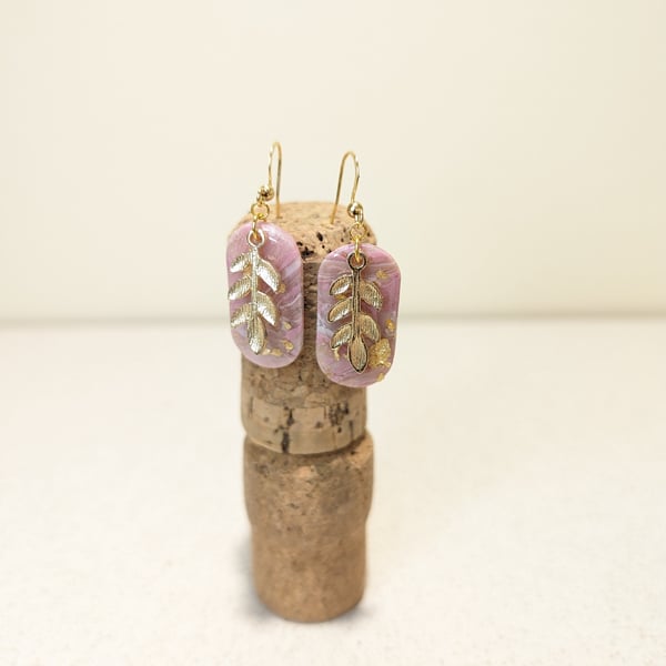 Pink marble pill dangle polymerclay earrings