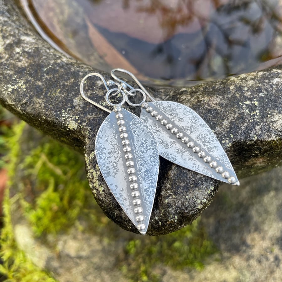 Oxidised Sterling silver tribal shield earrings